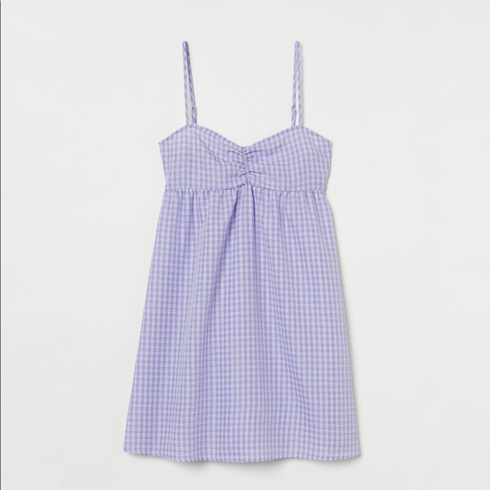 H&M Light Purple & White Checkered Short Summer Dress